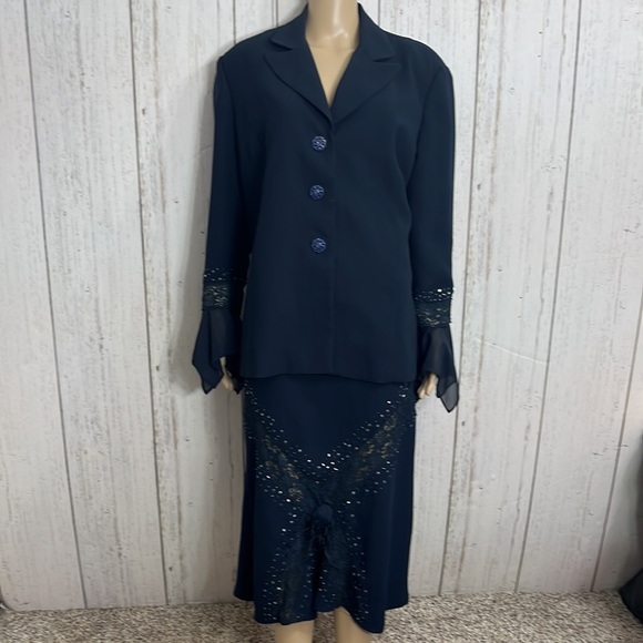 Dresses & Skirts - Mother of the Bride Navy Blue Skirt Set Beaded Size 16